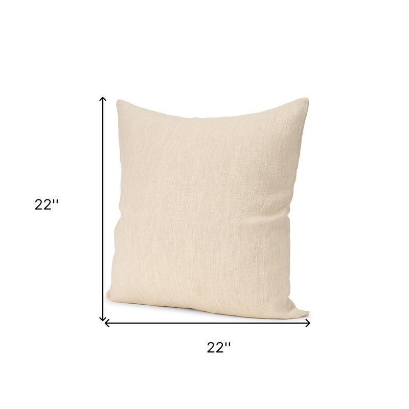 HomeRoots 22" Cream Cotton Blend Throw Pillow Cover with Texture image number 3