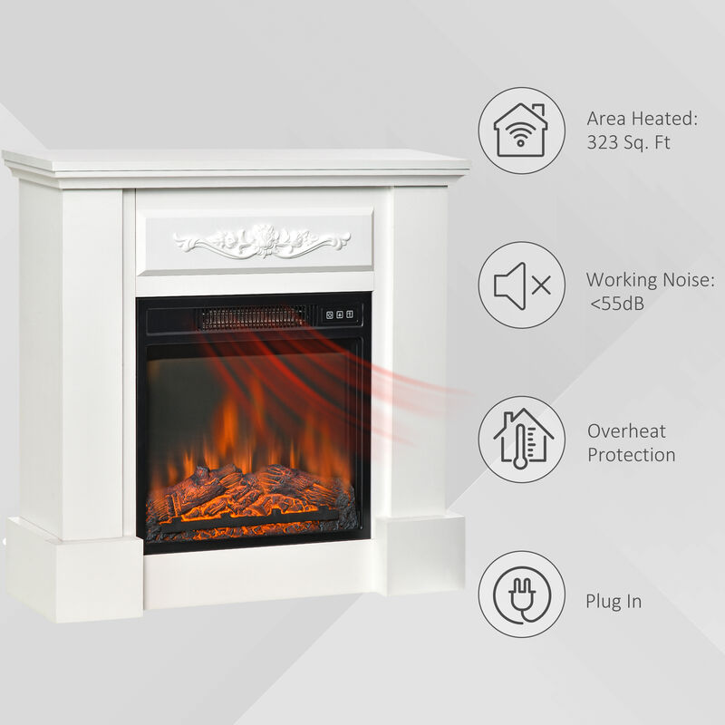 Streamdale 32" Electric Fireplace With Mantel, LED Flame, Remote, 1400W, White