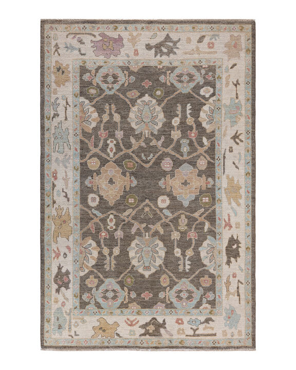Oushak, One-of-a-Kind Hand-Knotted Area Rug  - Brown, 6' 1" x 9' 4"