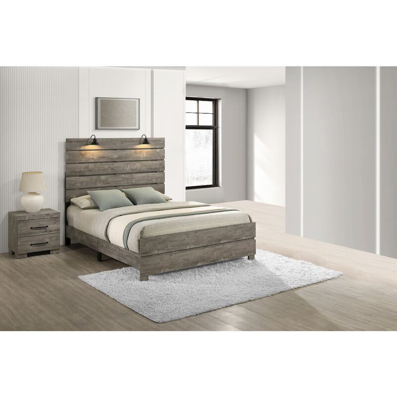 Best Quality Furniture 2Pc Modern Full Size Panel Bed With Nightstand In Antique Gray Color, Full