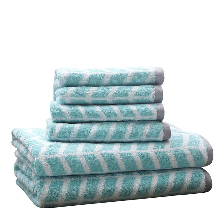Belen Kox Teal Geometric Jacquard Towel Set, Belen Kox