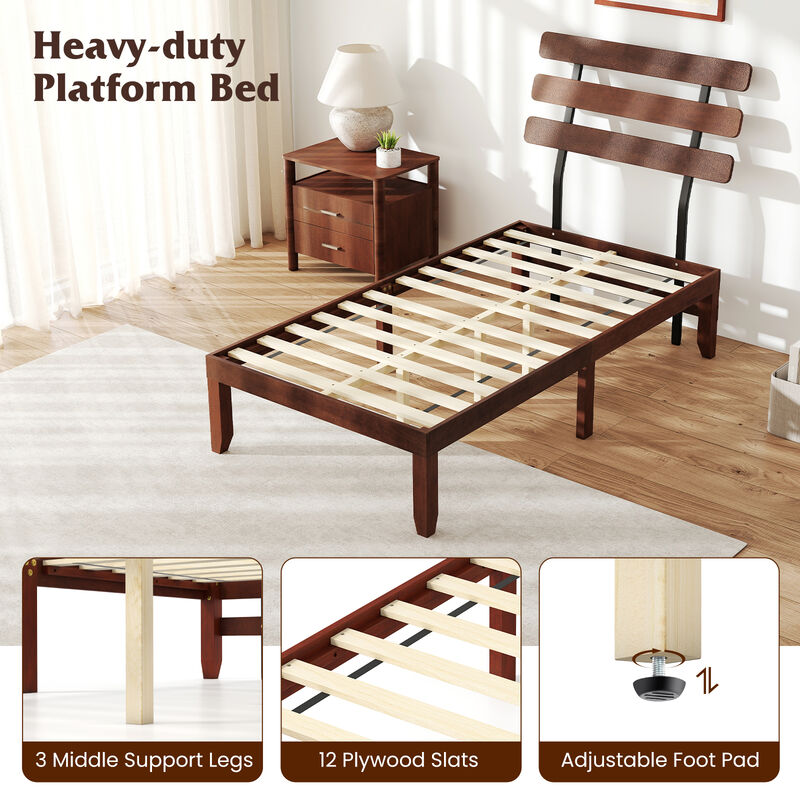 Retro Style Solid Wood Platform Bed Frame with Headboard image number 4