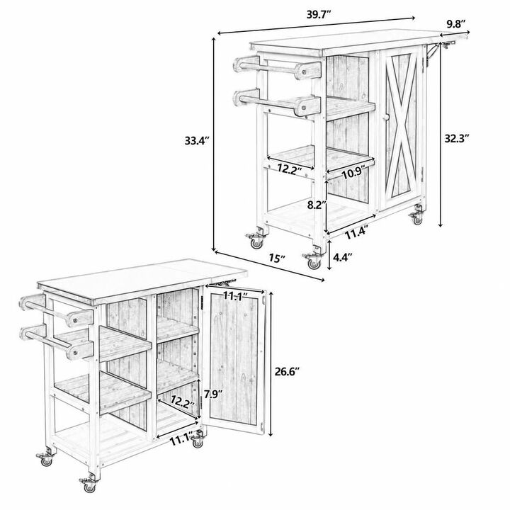 ELEMENT ACE Portable Foldable Outdoor Prep Kitchen Island Cart With Lockable Wheels, Storage Cabinet and Towel Rack For Patio Garden Cooking Areas