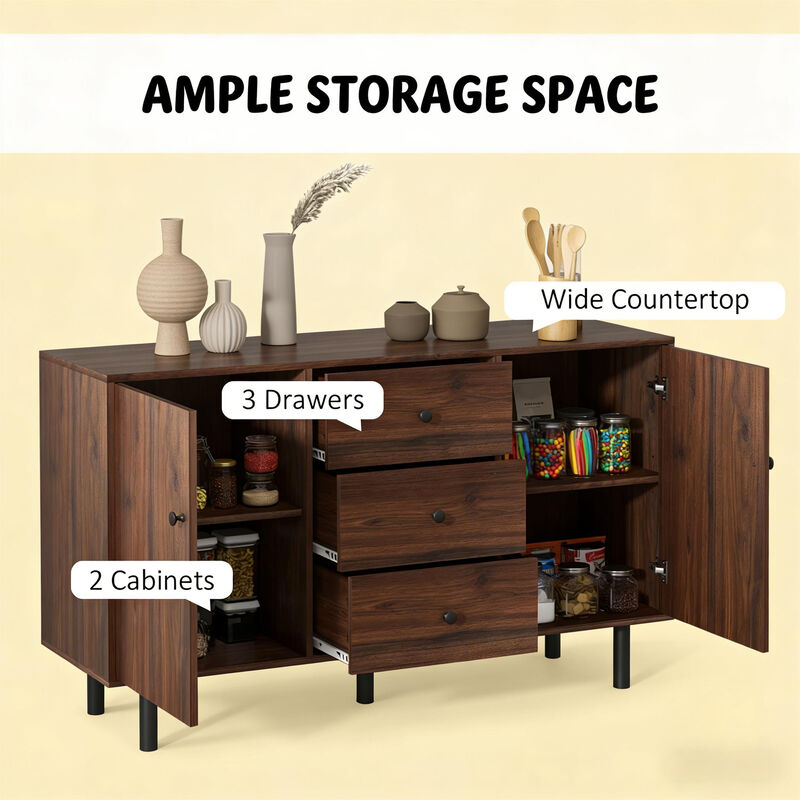 Accent Cabinet Console Storage Cabinet with 2 Cabinets 3 Drawers, Rustic Brown image number 4