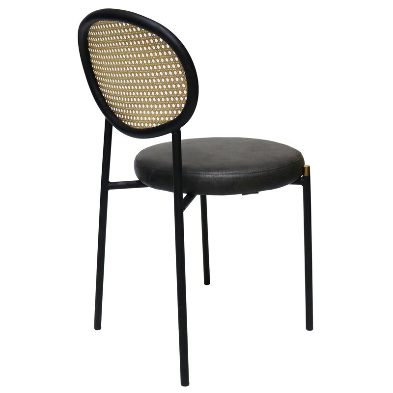 LeisureMod Euston Modern Dining Chair with Wicker Back and Leather Seat, Indoor Kitchen, Dining Room, Home, Contemporary Side Chair Seating, Set of 2