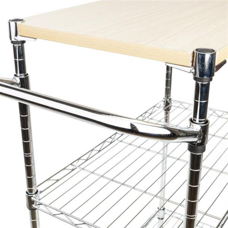 3-Tier Steel Kitchen Island Cart, Rolling Utility Storage Trolley image number 7