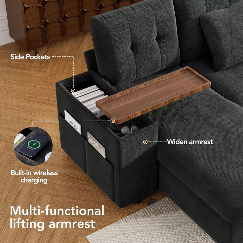 Vipbear 112" U-Shaped 8-Seat Modular Chenille Sectional Sleeper Sofa, Pull Out Bed Reclining Couch image number 3