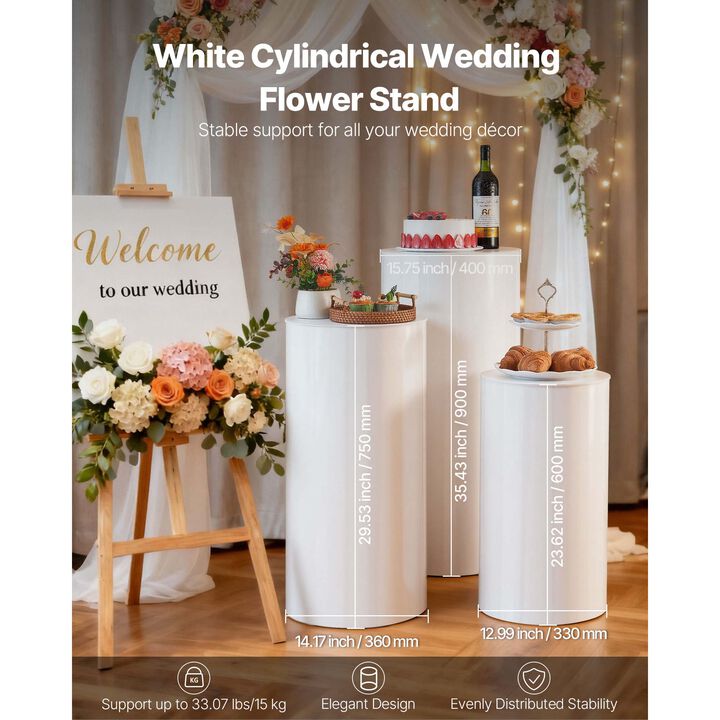 VEVOR Wedding Flower Stand 3PCS Round Cylinder Plinth