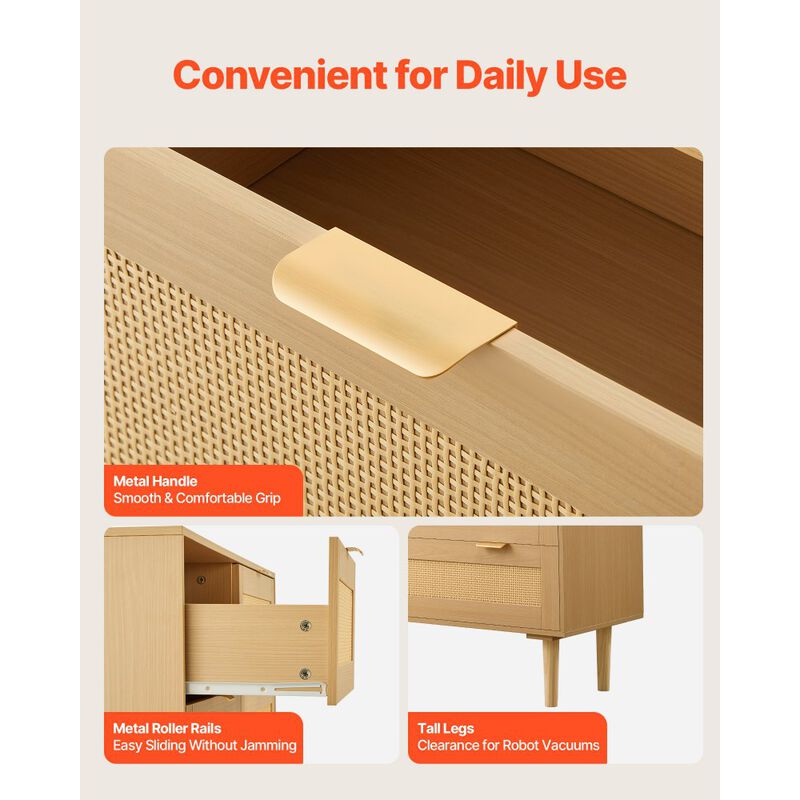 Modern Rattan 3 Drawer Dresser for Bedroom Storage Organizer image number 7