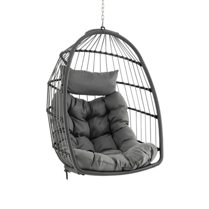 Hivvago Hanging Egg Chair with Head Pillow and Large Seat Cushion-Gray