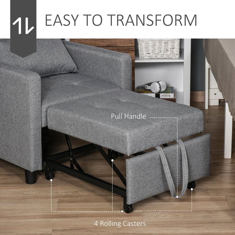 Convertible Chair Bed, Sofa Bed Multi-Functional Sleeper Ottoman Recliner with Adjustable Angle Backrest and Pillow for Dorm, Gray