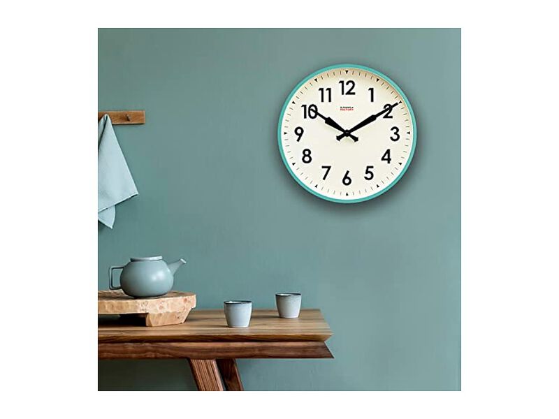 Station Metal Blue Turquoise White Wall Clock 18 Inch Silent Non Ticking image number 3