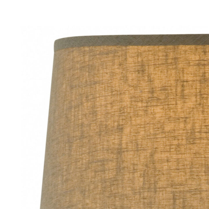 33 Inch Hydrocal Table Lamp, Brown Drum Shade, Textured Urn Shaped Base - Benzara