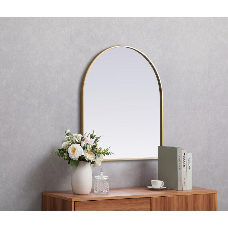 Elegant Decor Metal Frame Arch Mirror 27x30 Inch in Brass