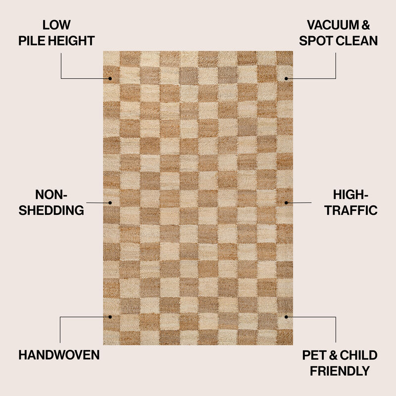 Theo Modern Farmhouse Woven Jute Checkerboard Area Rug