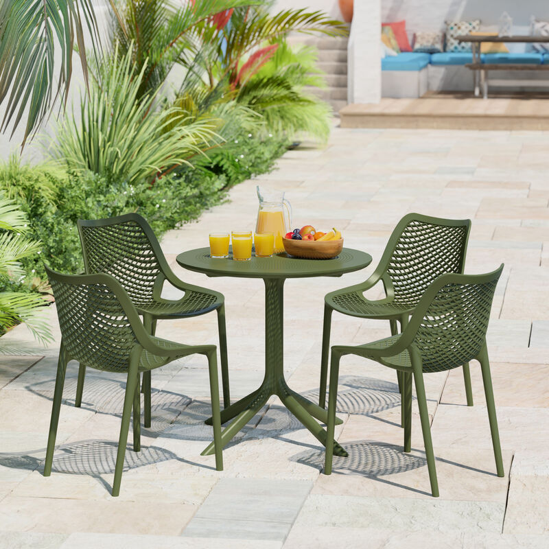 WestinTrends 31.5" Round Plastic Outdoor Patio Dining Table for 4