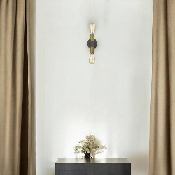Hivvago Two Light Brass and Wood Wall Sconce