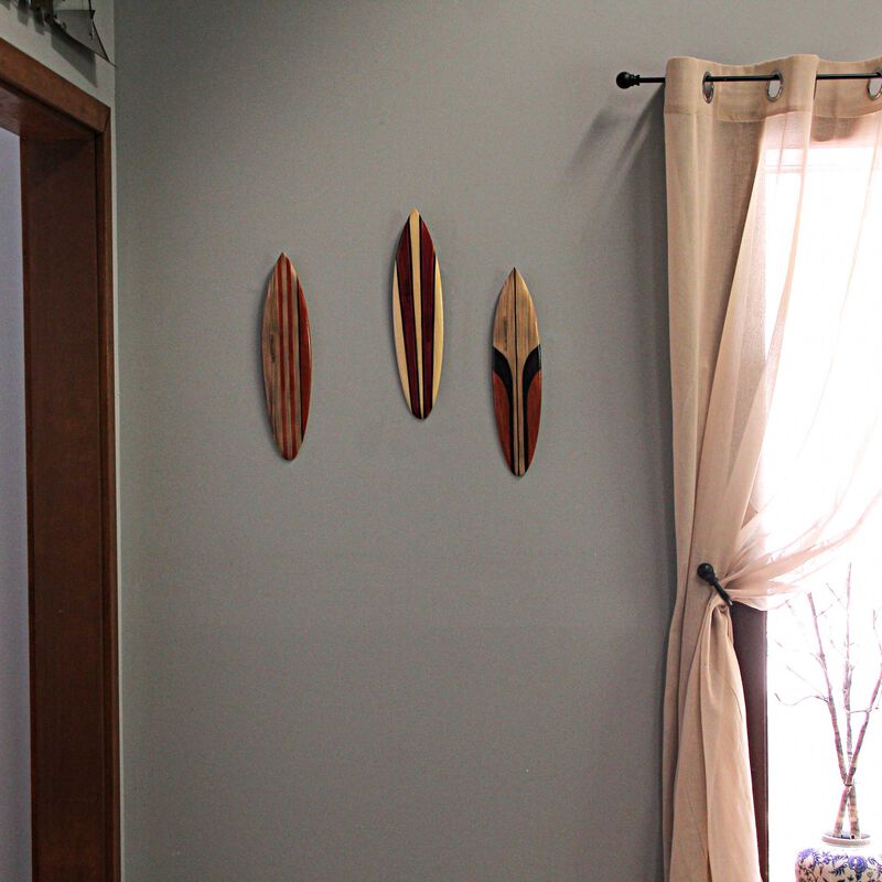 16 In Hand Carved Painted Wooden Surfboard Wall Hanging Decor Beach Art Set of 3 image number 3