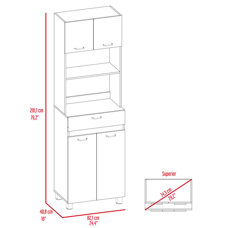 Pembrooke 2-Shelf 1-Drawer Microwave Pantry Cabinet Smokey Oak and White