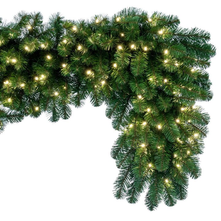 Vickerman 9' Grand Teton Artificial Christmas Garland, Warm White Single Mold Wide Angle LED Lights - Indoor/Outdoor Seasonal Home Decor