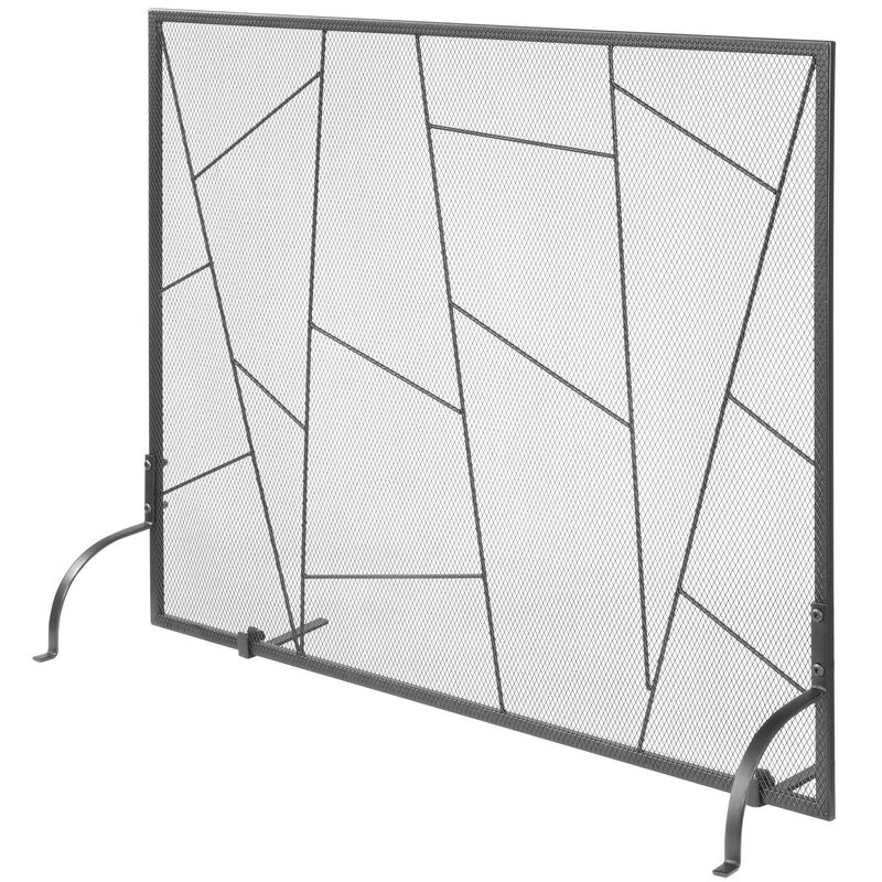 Modern Fireplace Spark Screen with Durable Iron Mesh, Freestanding Hearth Safety Screen-Black image number 3