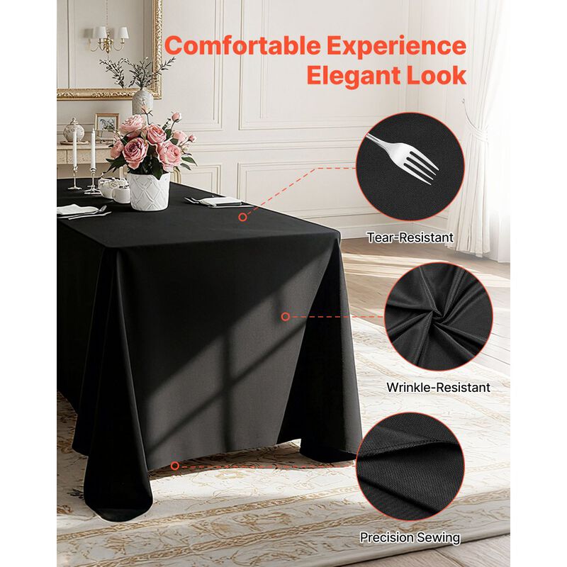 6 Pack Rectangle Tablecloths, Reusable Wrinkle-Resistant Polyester Table Covers for Weddings & Parties-Black image number 6