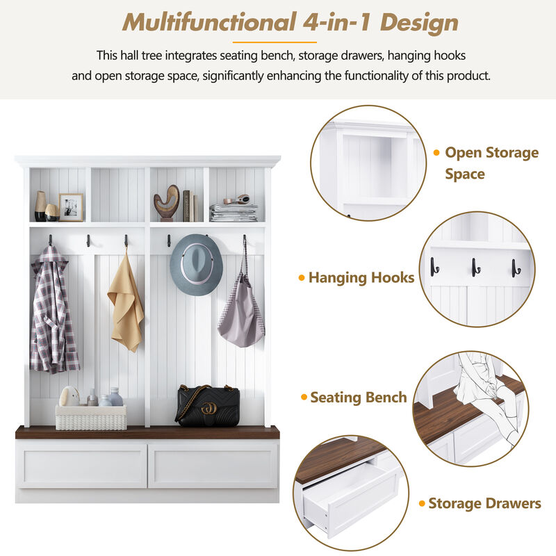 Merax Farmhouse 4-in-1 Hall Tree with Wood Grain Bench image number 8