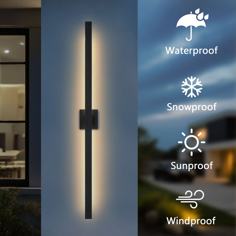 2-Pack 46.85" Modern Sand Black LED Outdoor Wall Lights image number 3