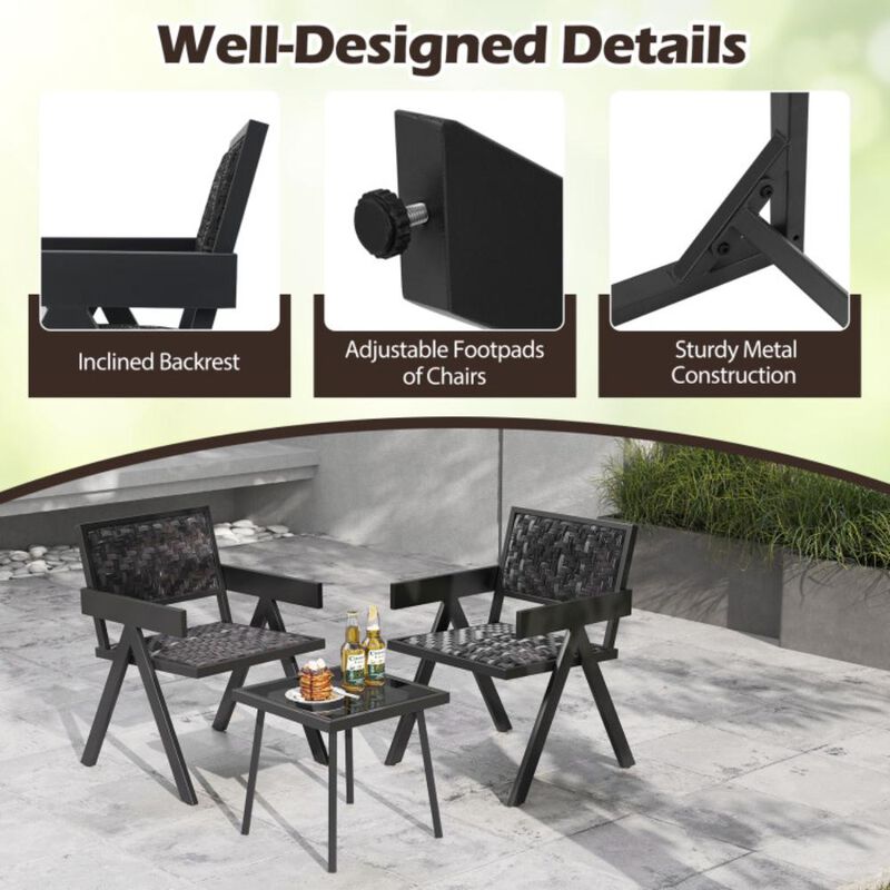 Hivvago 3 Pieces Patio PE Wicker Bistro Set with Quick-Drying Foam
