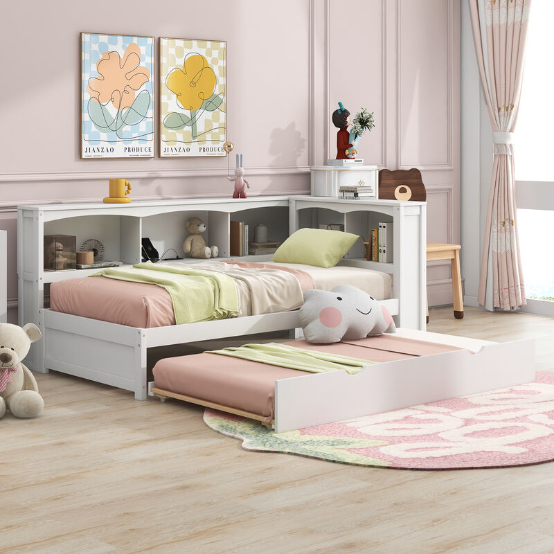 Whisen Morden Design Twin Size Daybed with Trundle, Storage Cabinets and USB Ports image number 5