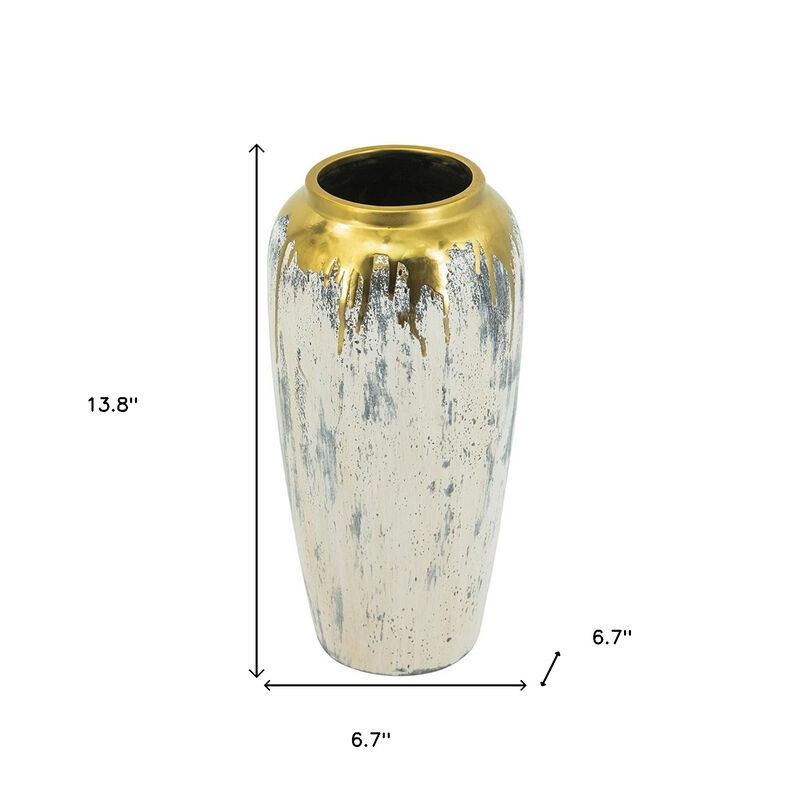 HomeRoots 14" Gray Ivory And Gold Modern Abstract Ceramic Table Vase image number 6