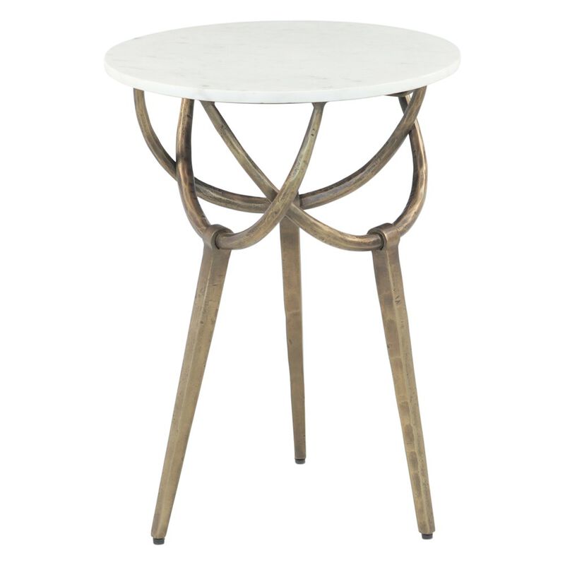 World Interiors Odessa 16" Side Table with White Marble and Antique Brass Base, Set of 2 image number 0