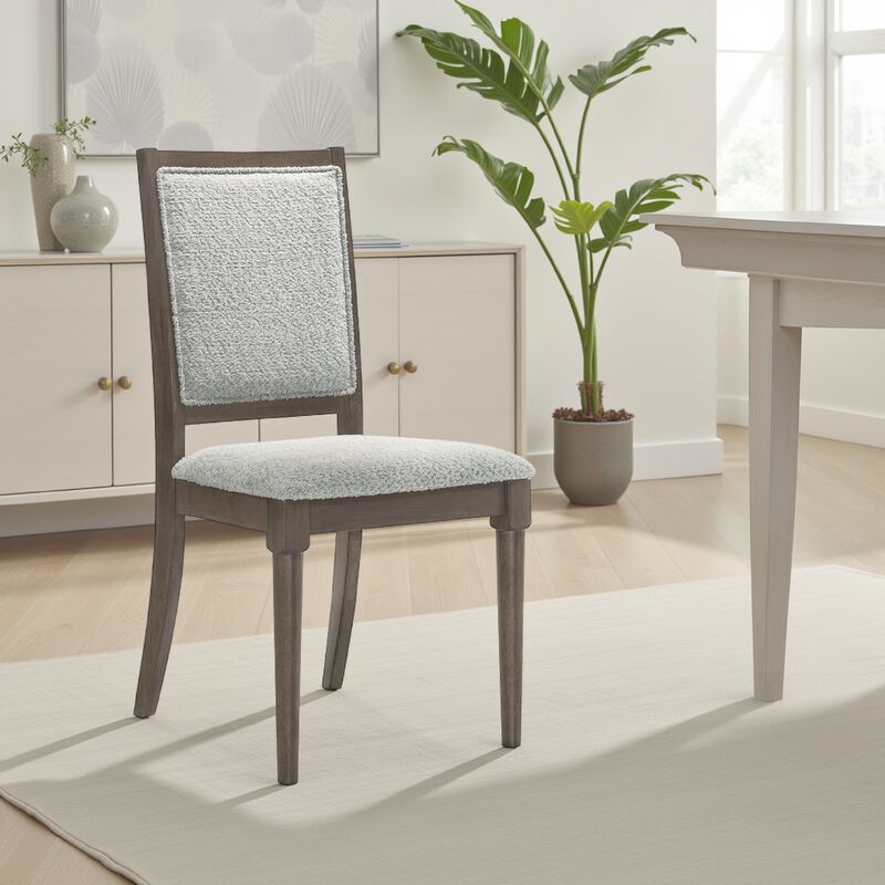 Nolan Dining Chair Set of 2, Gray Fabric, Dark Brown Hardwood Frame - Benzara