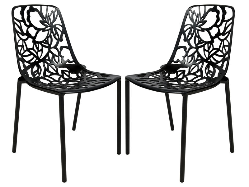 LeisureMod Aluminum Stackable Dining Chair with Floral Cutout Design, Patio Side Chair for Indoor and Outdoor Use, Set of 2 image number 0