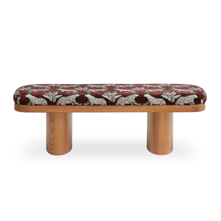 Ollie 48" Neutral Floral Jacquard Bench
