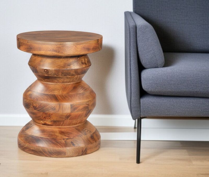 HomeRoots 21" Brown Solid Wood Round Pedestal End Table image number 1