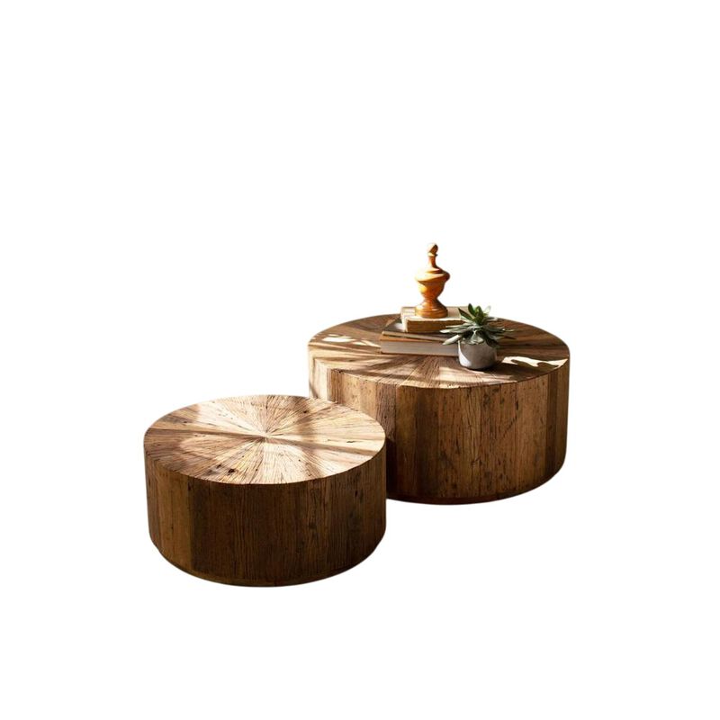 Kalalou Inc Set Of Two Recycled Wood Round Coffee Tables image number 0