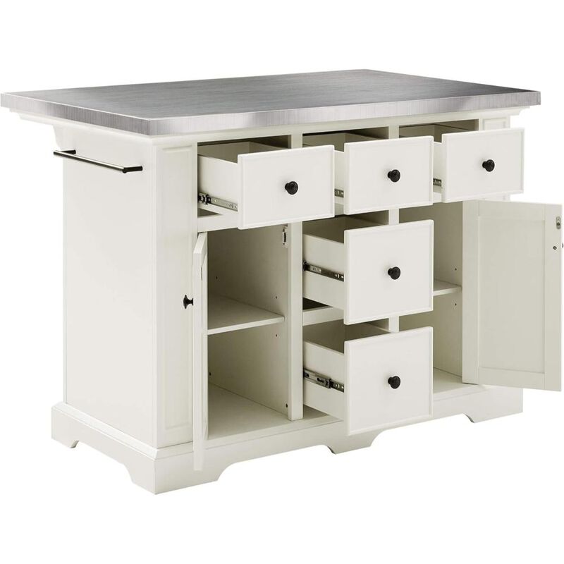 Julia Stainless Steel Top Island W/Uph Square Stools