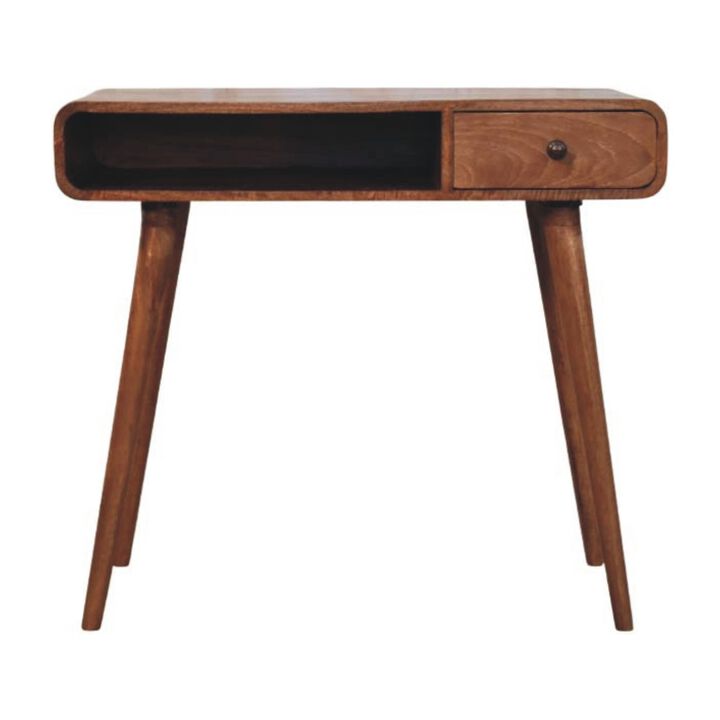 Artisan Furniture Solid Wood Curved Writing Desk, 1 Drawer and Shelf, Brown