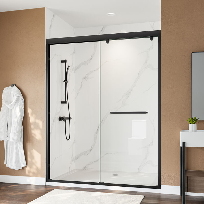 Heavy-Duty Aluminum Shower Door with Anti-Derailment Track, 60x76 Wide Adjustable