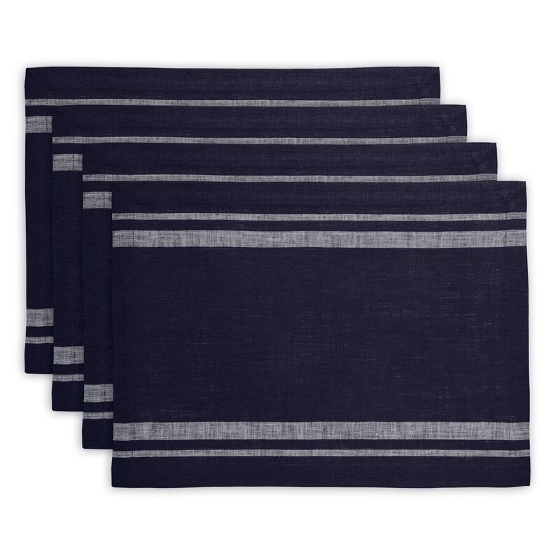 Solino Home French Stripe 100% Linen Placemats &ndash; Set of 4, 14 x 19 in, Machine Washable, Holiday and Everyday Dining