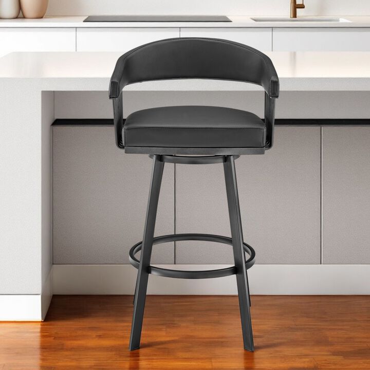 Hivvago 26 Inch Black Faux Leather and Iron Low Back Counter Height Swivel Bar Chair