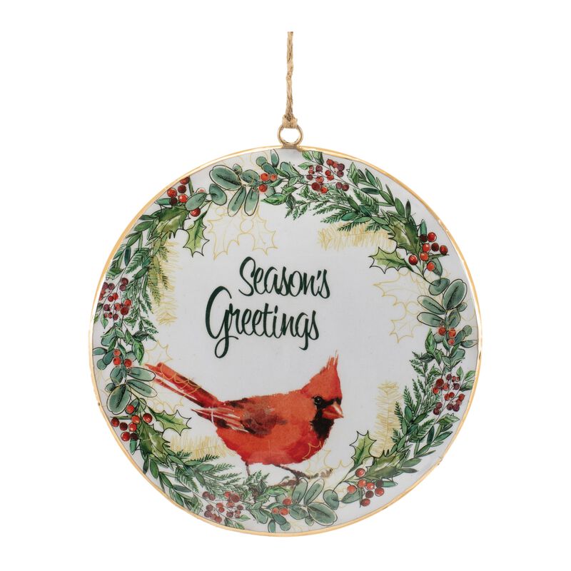 Holiday Disc Ornaments Set of 6 Featuring Cardinals and Seasons Greetings Text