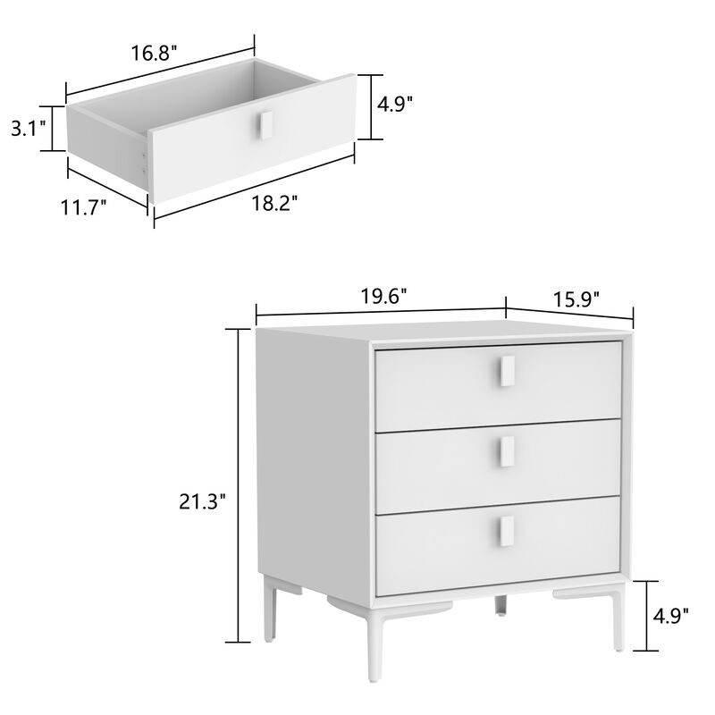 3-Drawer Black Nightstands Side End Table With Gold Metal Legs For Living Room, Bedroom