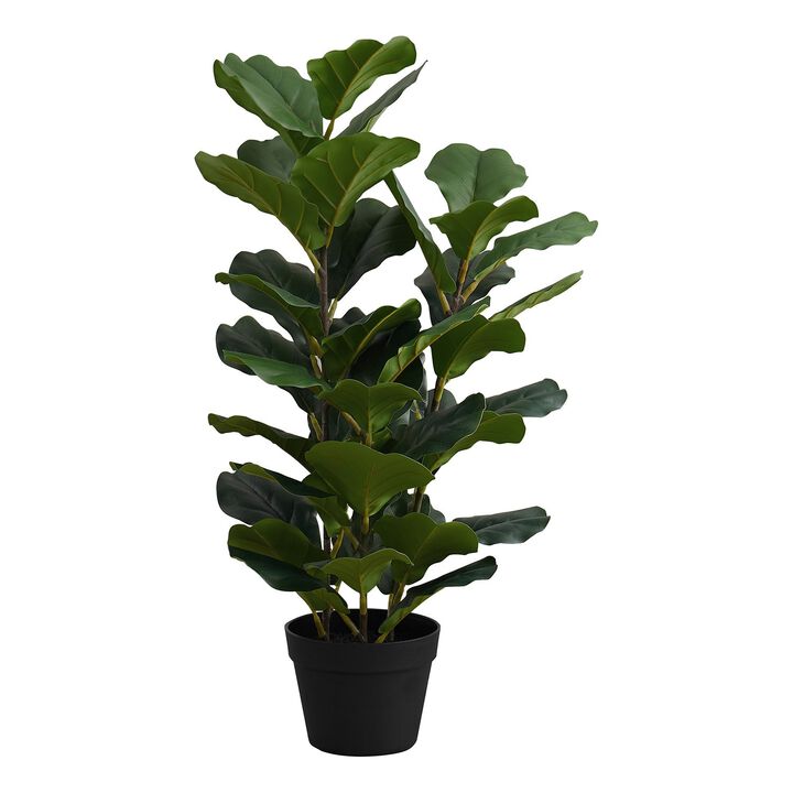 Monarch Specialties I 9511 - Artificial Plant, 32" Tall, Fiddle Tree, Indoor, Faux, Fake, Floor, Greenery, Potted, Real Touch, Decorative, Green Leaves, Black Pot