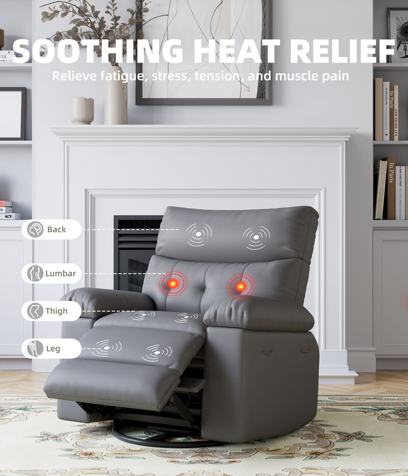 360 Degree Swivel Lazy Manual Rocking Recliner Sofa Chair for Living Rooms, Bedrooms, Outdoor Relax, Grey image number 6