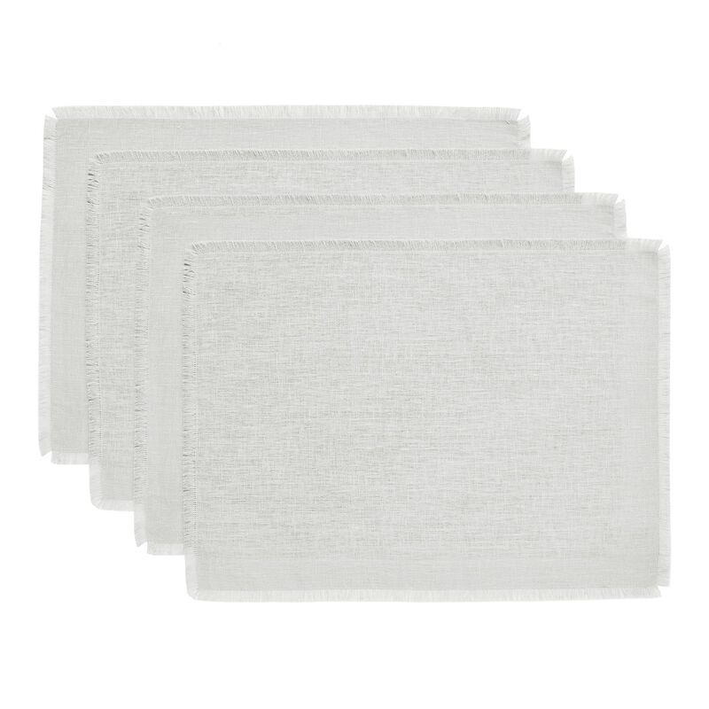 Solino Home Fringe 100% Linen Placemats &ndash; Set of 4, 14 x 19 in, Machine Washable, Holiday and Everyday Dining