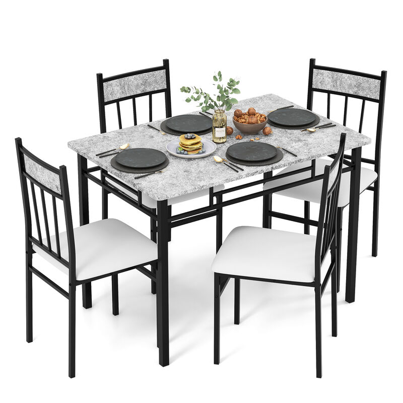 Faux Marble 5 Piece Kitchen Dining Set with Steel Frame Table and 4 Chairs image number 0