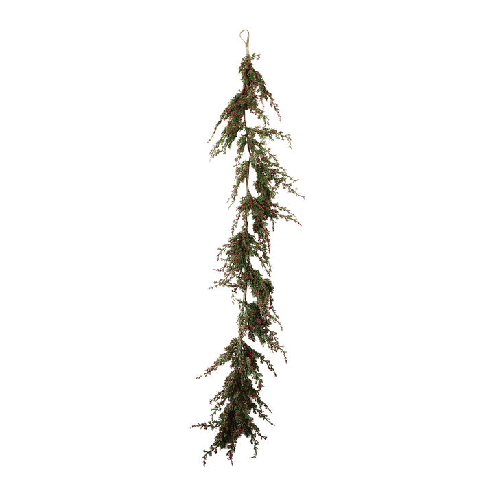 Faux Cypress Garland with Red Berries and Polyfoam Accents