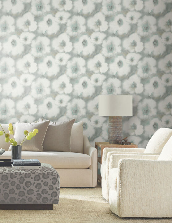 Blended Floral Aqua Wallpaper